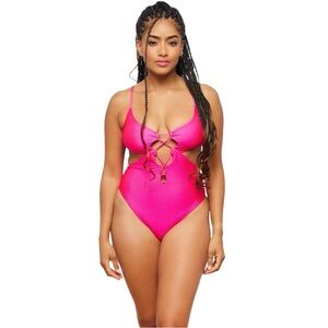 JMP the Label Kingston One Piece Monokini Swimsuit Passion Shiny Pink Medium NWT